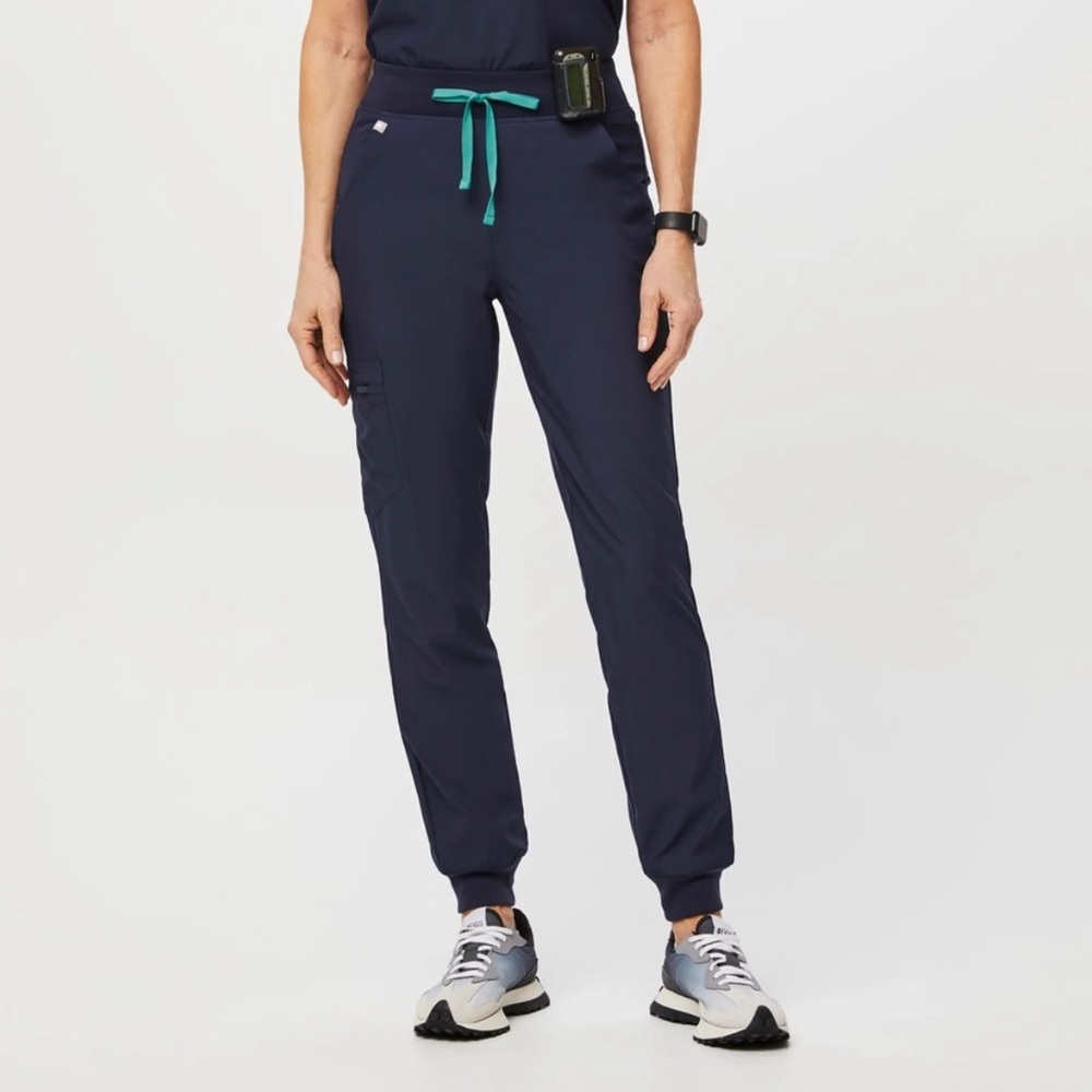 Figs Navy Blue Track Pants with Teal Accents